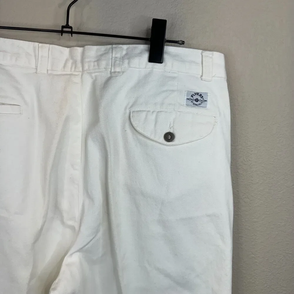 Flyers Men's High Rise Straight‎ Leg Ankle Pant Pleated White Size 36S